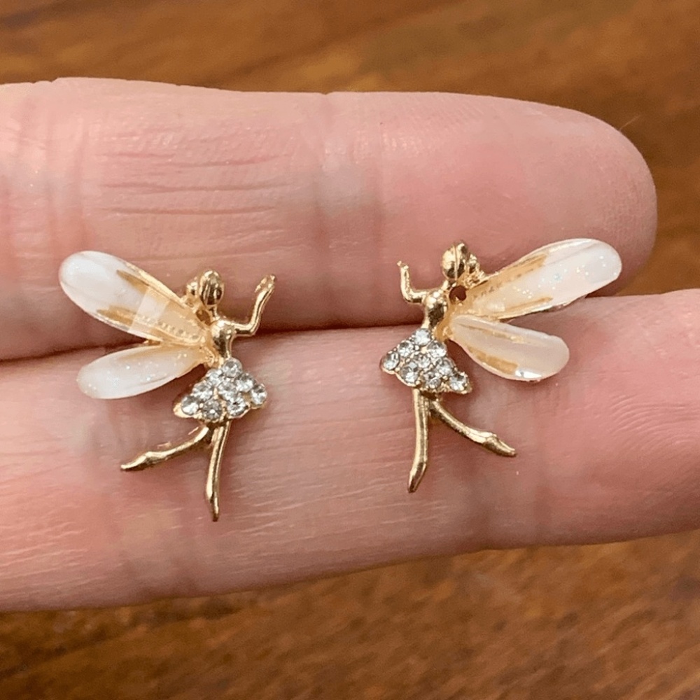 Delicate Elegant Gold and Silver fairy Thinkerbell Earrings